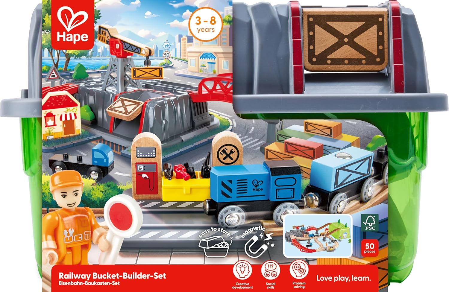 Thumbnail 6 de Hape Eisenbahn-Baukasten-Set mit Lagerbox, GĂŒterzug đ
