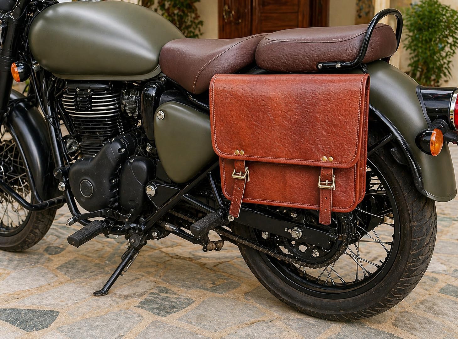 Detalle de American Blue Borsa Laterale per Moto in Vera Pelle – Fatta a Mano, Grandi Dimensioni, da Sella Laterale