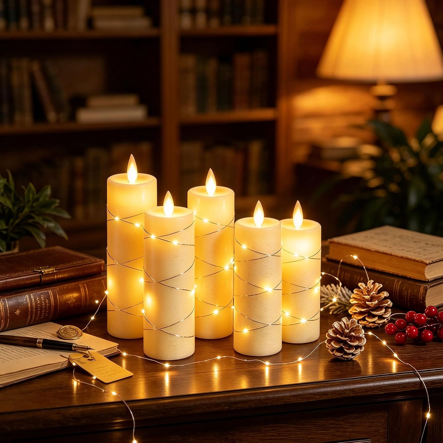 Detalle de Da by 5 Candele LED Avorio in Cera Naturale – Set 5 altezze assortite con telecomando