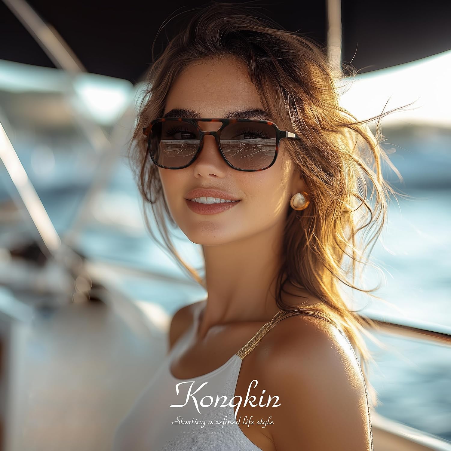 Detalle de konqkin Retro Aviator Sunglasses for Women & Men