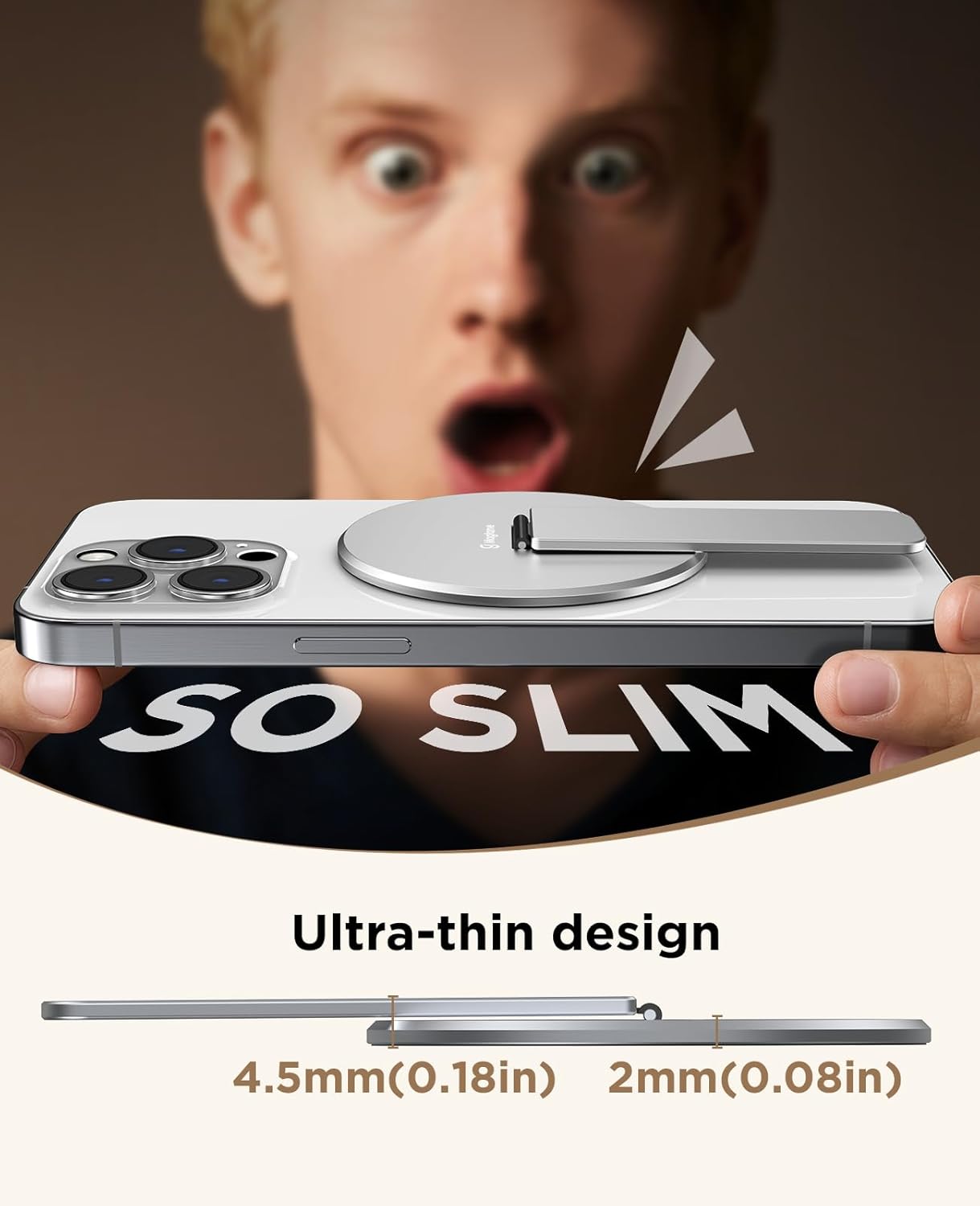 Thumbnail 3 de Magtame impugnatura magnetica 3-in-1 per telefono con cavalletto e cinturino in metallo, argento (compatibile iPhone 12/13/14/15/16)