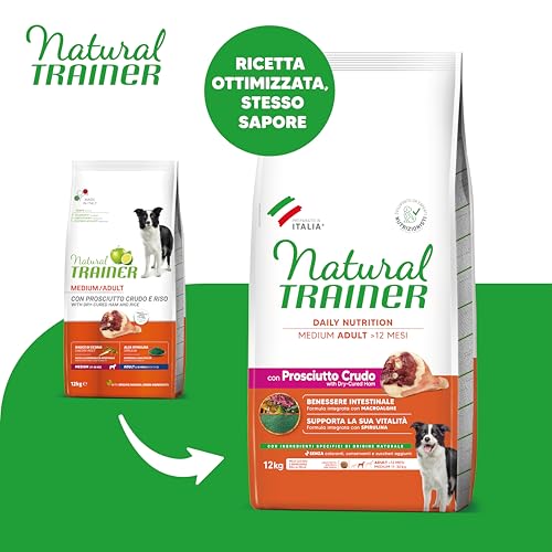 Detalle 2 de Natural Trainer Medium – Cibo per Cani Adulti con Prosciutto Crudo, 12 kg (Trainer)