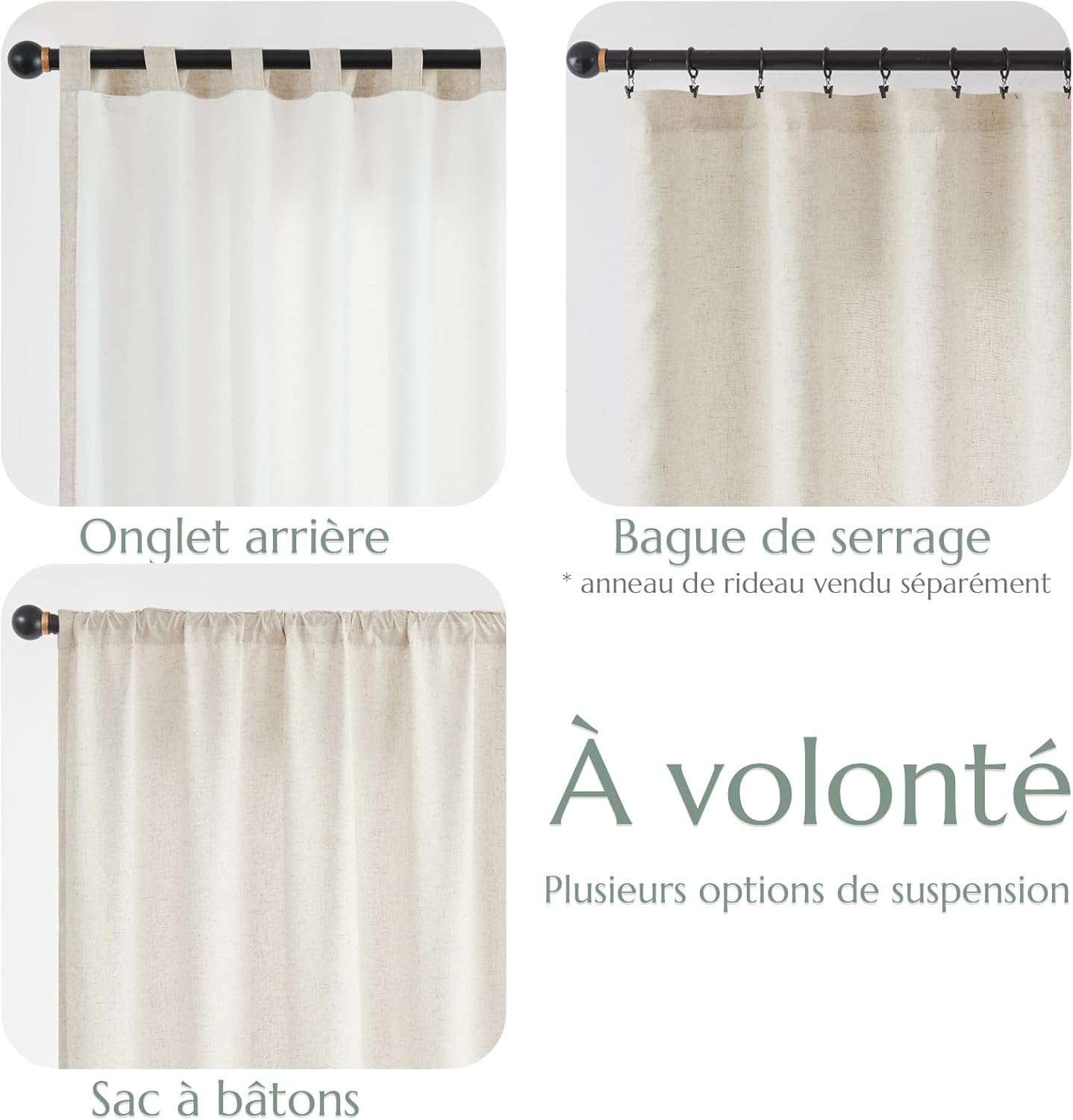 Thumbnail 6 de Vangao Rideaux Occultant Thermique en Lin Doublé – Salon Beige Naturel, Lot de 2 130 x 175 cm (Passe Tringle, Oeillets, Double Rideaux), Anti-Froid
