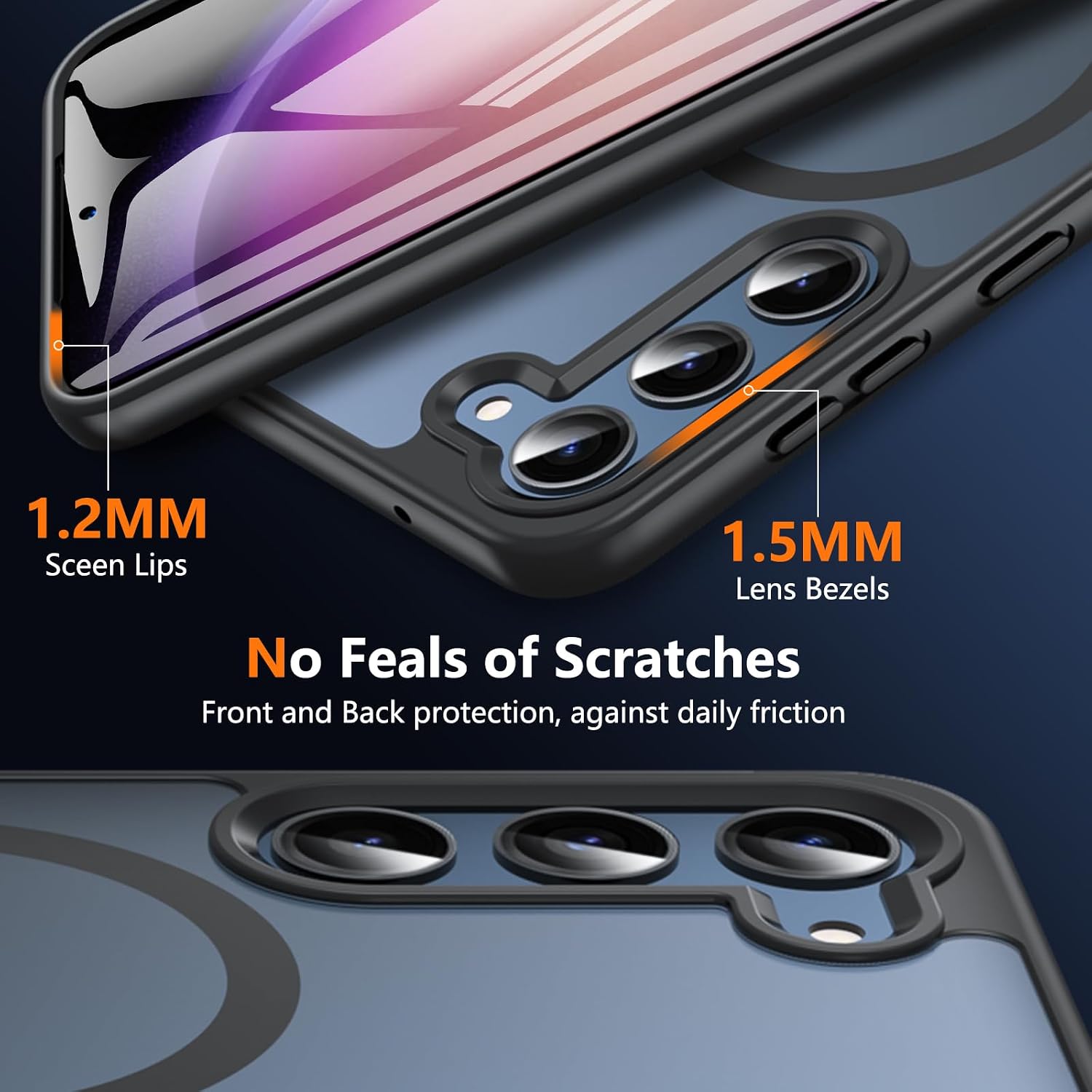Detalle de Magnetische Hülle für Samsung Galaxy S23 mit Panzerglas-Displayschutz & MagSafe-Design (matt, schwarz)