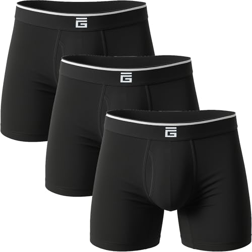 Detalle de Giovici Men's Bamboo Anti-Chafing Boxers (XXL, Black Fly) 3 Pack