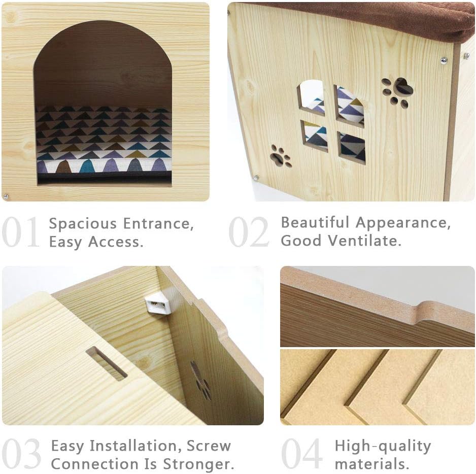 Thumbnail 1 de Cat Pet Bed House – Footstool Style Cat Cave with Foldable Design and Free Cushion