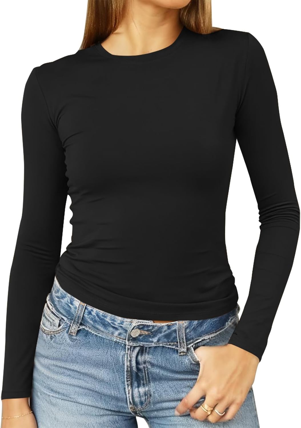 Detalle de Abardsion Women’s Long Sleeve Crop Top Shirt (Slim Fit, Y2K-Style)