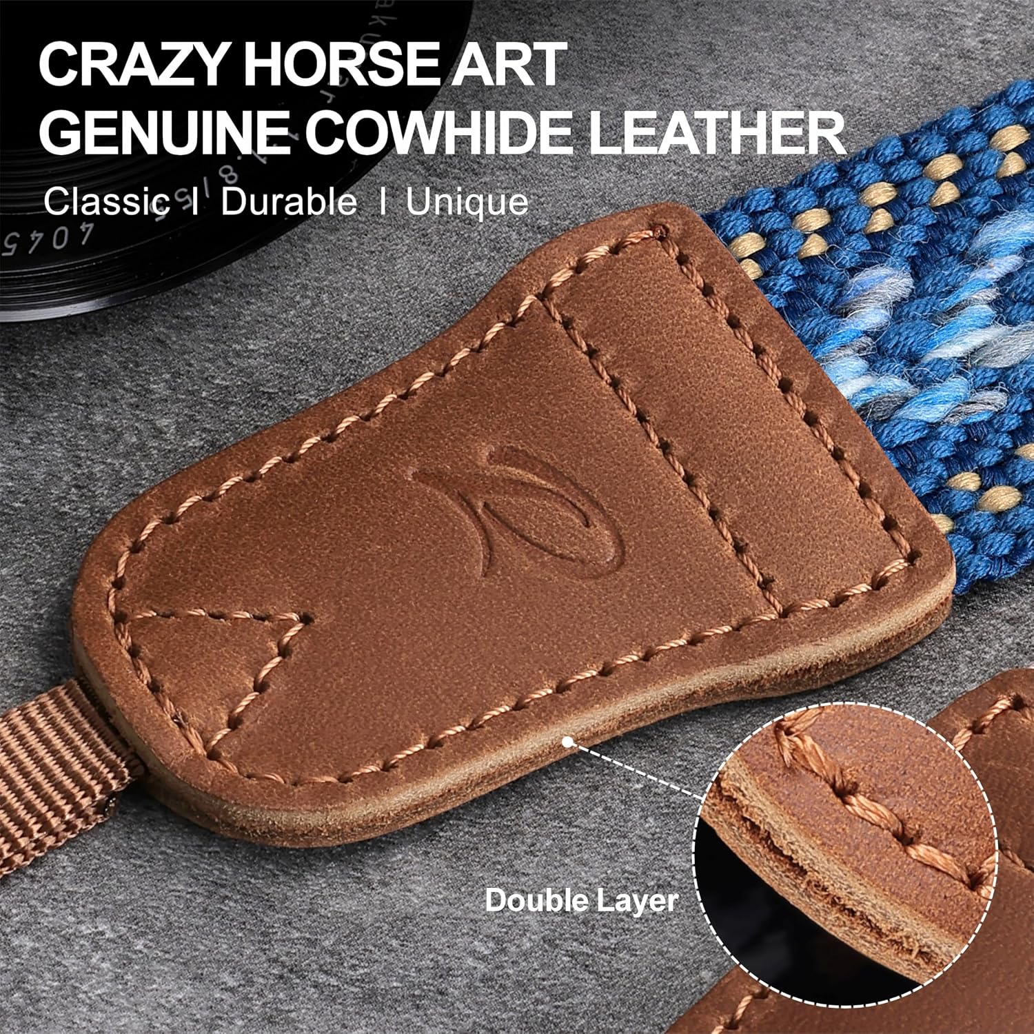 Thumbnail 1 de Padwa Lifestyle Speed Blue Camera Strap – 1.5" soft cotton rope weave strap with crazy horse cowhide ends
