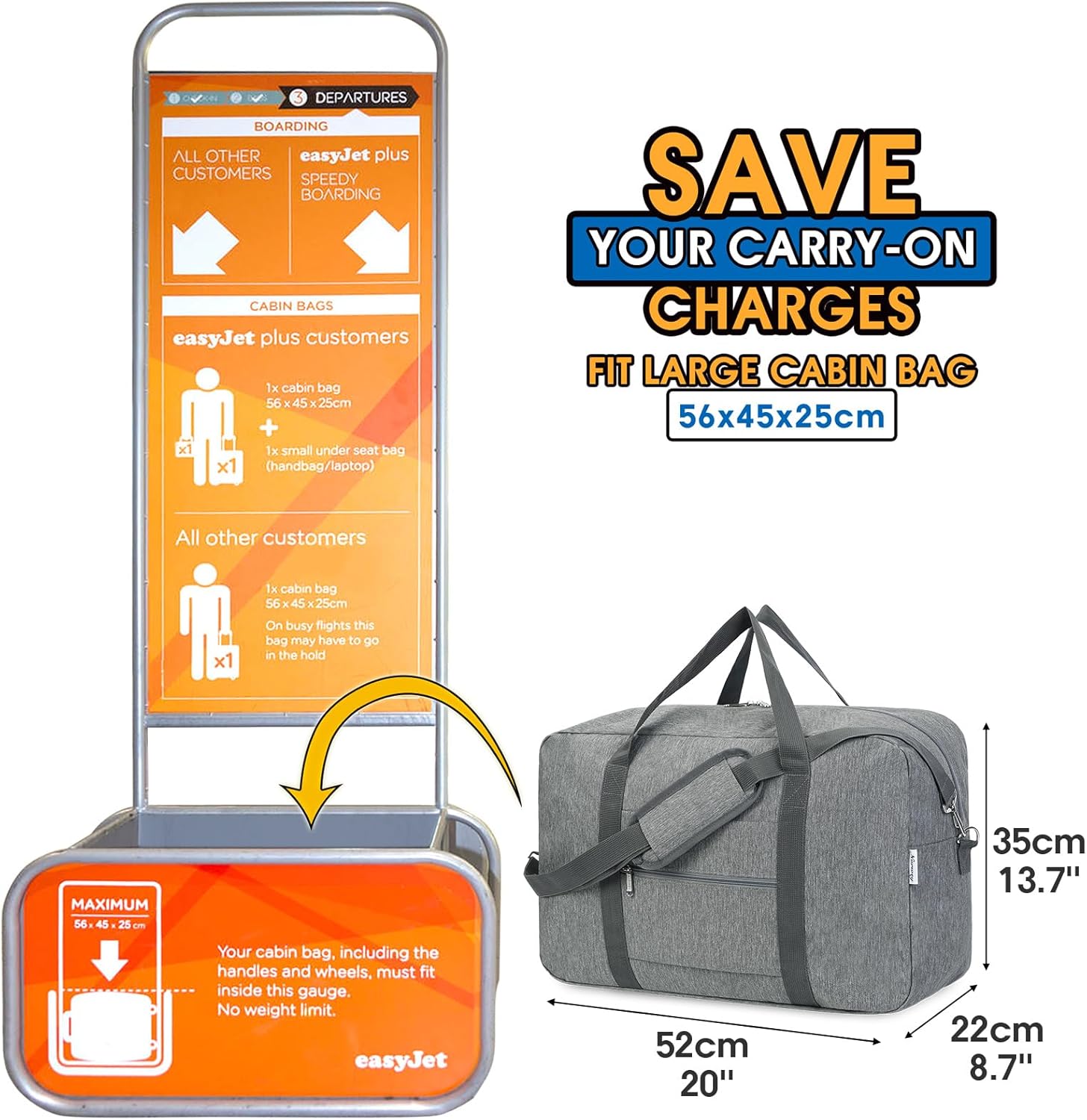 Thumbnail 1 de Large Cabin Bag 56x45x25 40L Grey