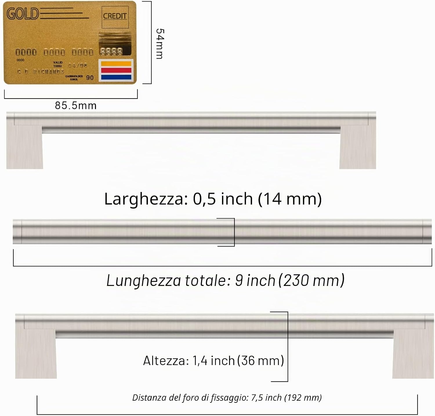Thumbnail 5 de Amerdeco set da 5 maniglie per mobili da cucina in argento, interasse fori 192 mm