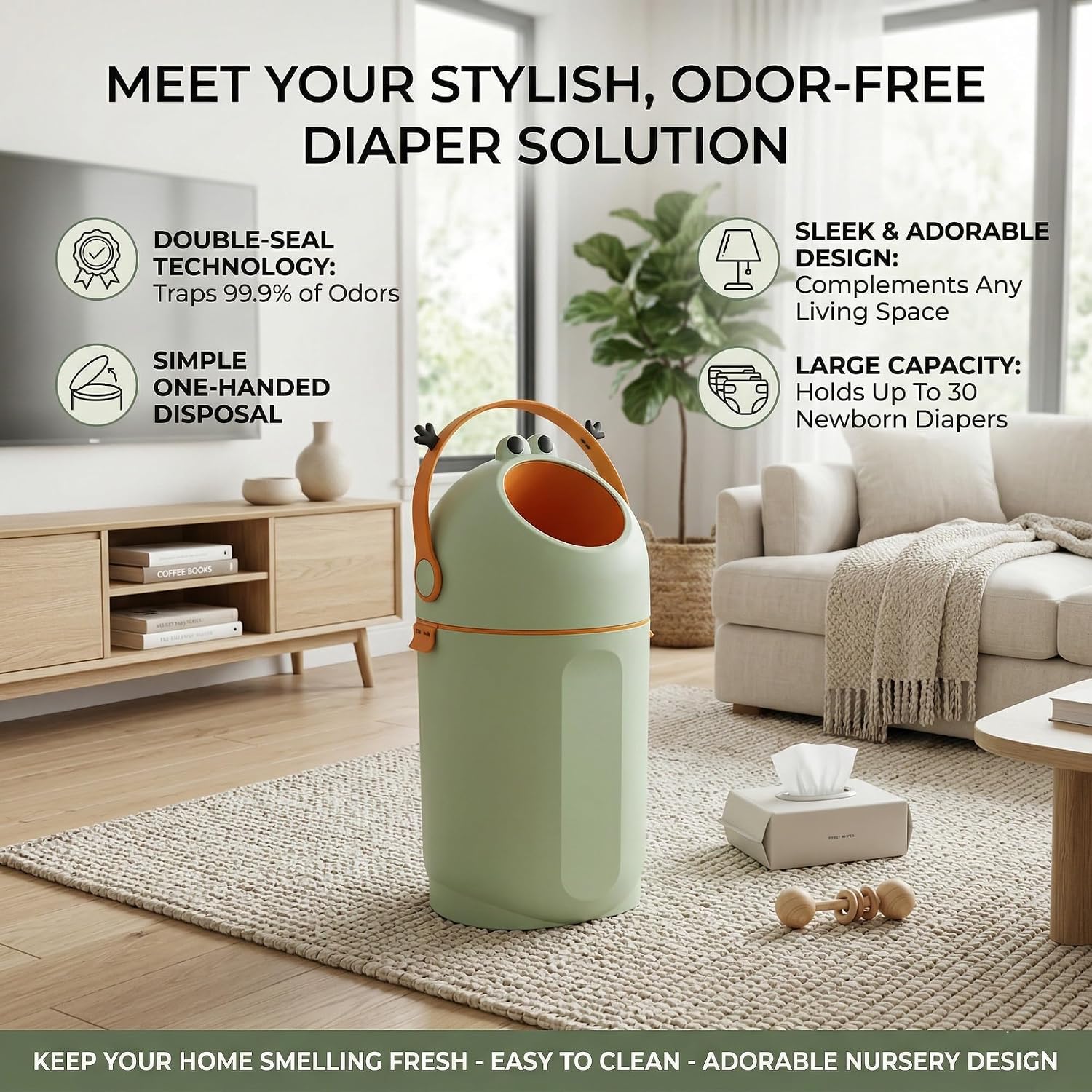 Detalle 1 de P@B PBell Diaper Pail, Grey, 15 L, Odour Lock, Any Standard Trash Bag