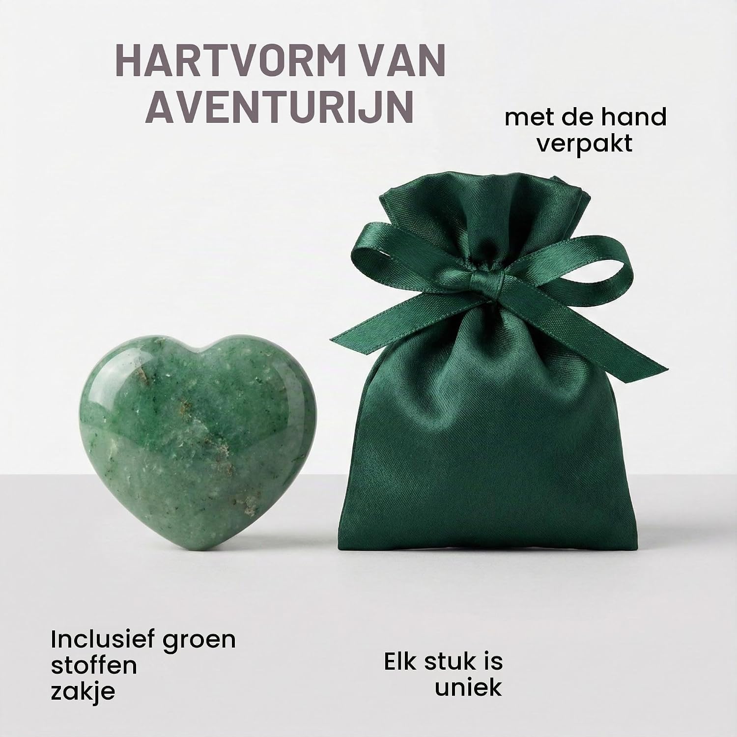 Thumbnail 3 de Milaboo 4 cm Herzstein, aventurijnen hart van natuursteen met groen fluwelen zakje