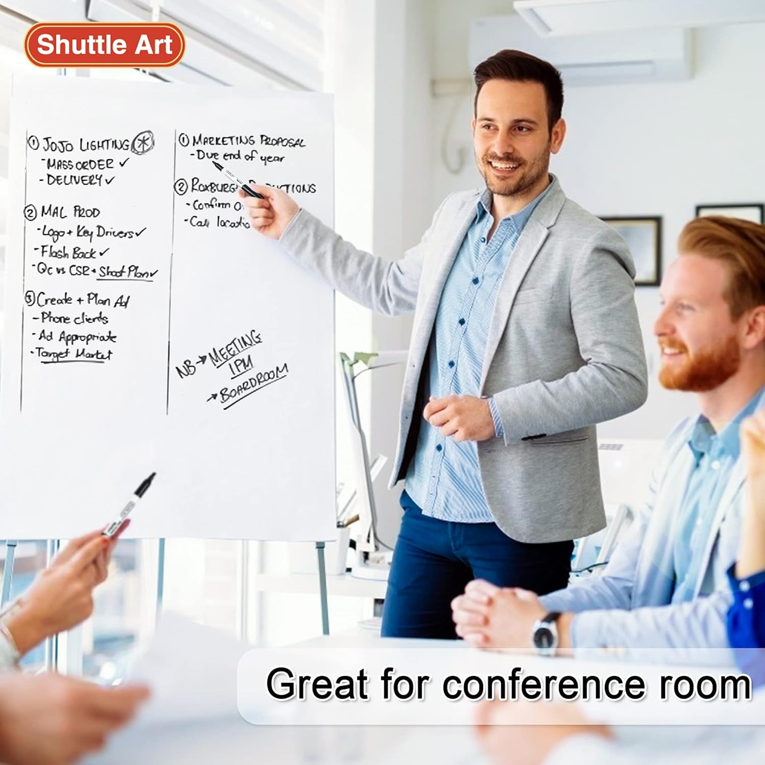 Detalle de Shuttle Art 120 Pack Black Chisel Tip Whiteboard Pens with 2 Erasers