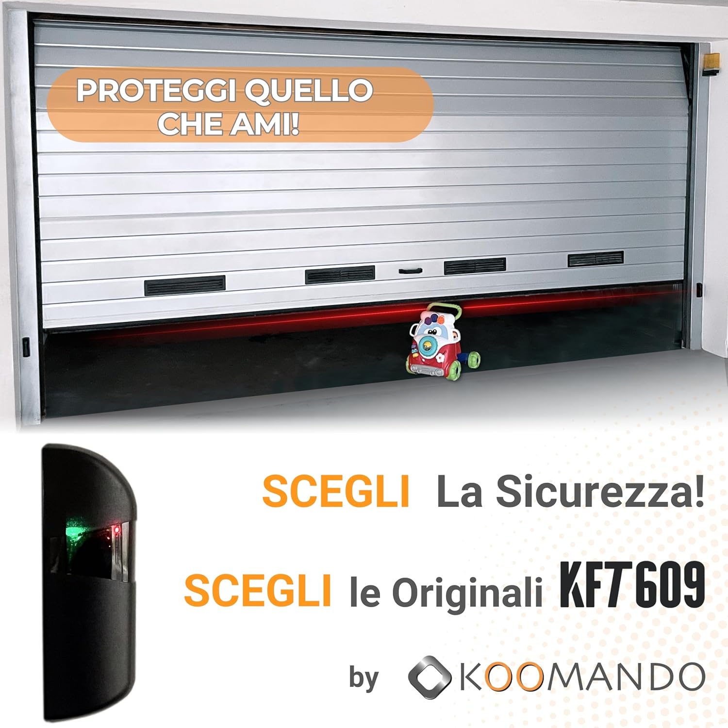 Thumbnail 5 de Fotocellule universali KFT609 di koomando per cancello/garage – 12V/24V AC/DC, rotazione 180°, doppi LED, blocco di sicurezza, IP55