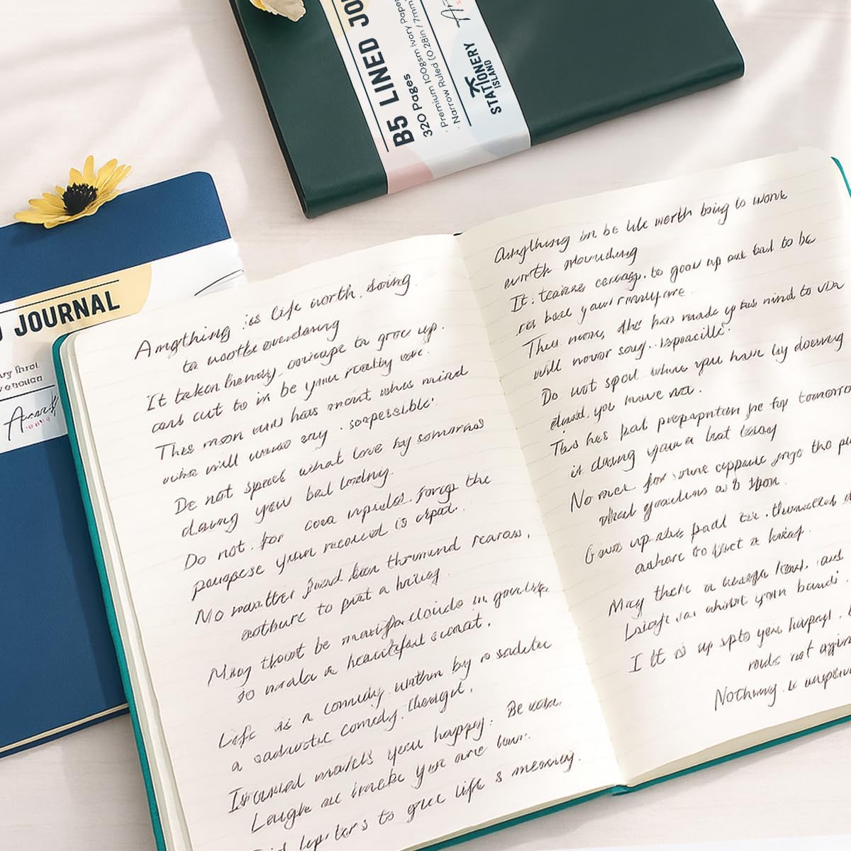 Detalle 2 de STATIONERY ISLAND B5 liniertes Notizbuch (320 Seiten) Hardcover in Dunkelblau