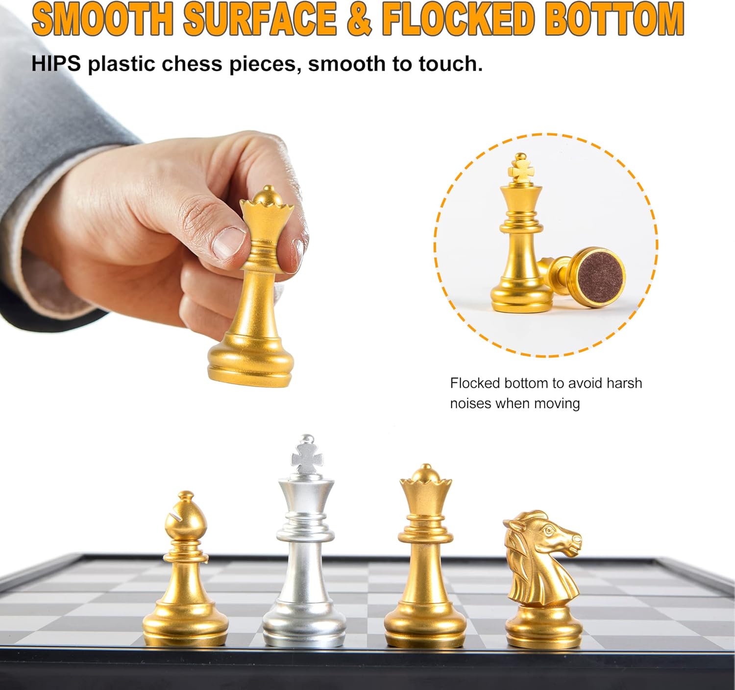 Thumbnail 3 de Snocyo Magnetic Folding Chess Board Set (Glod/Silver): Portable, Quiet & Kid‑friendly Strategy Game