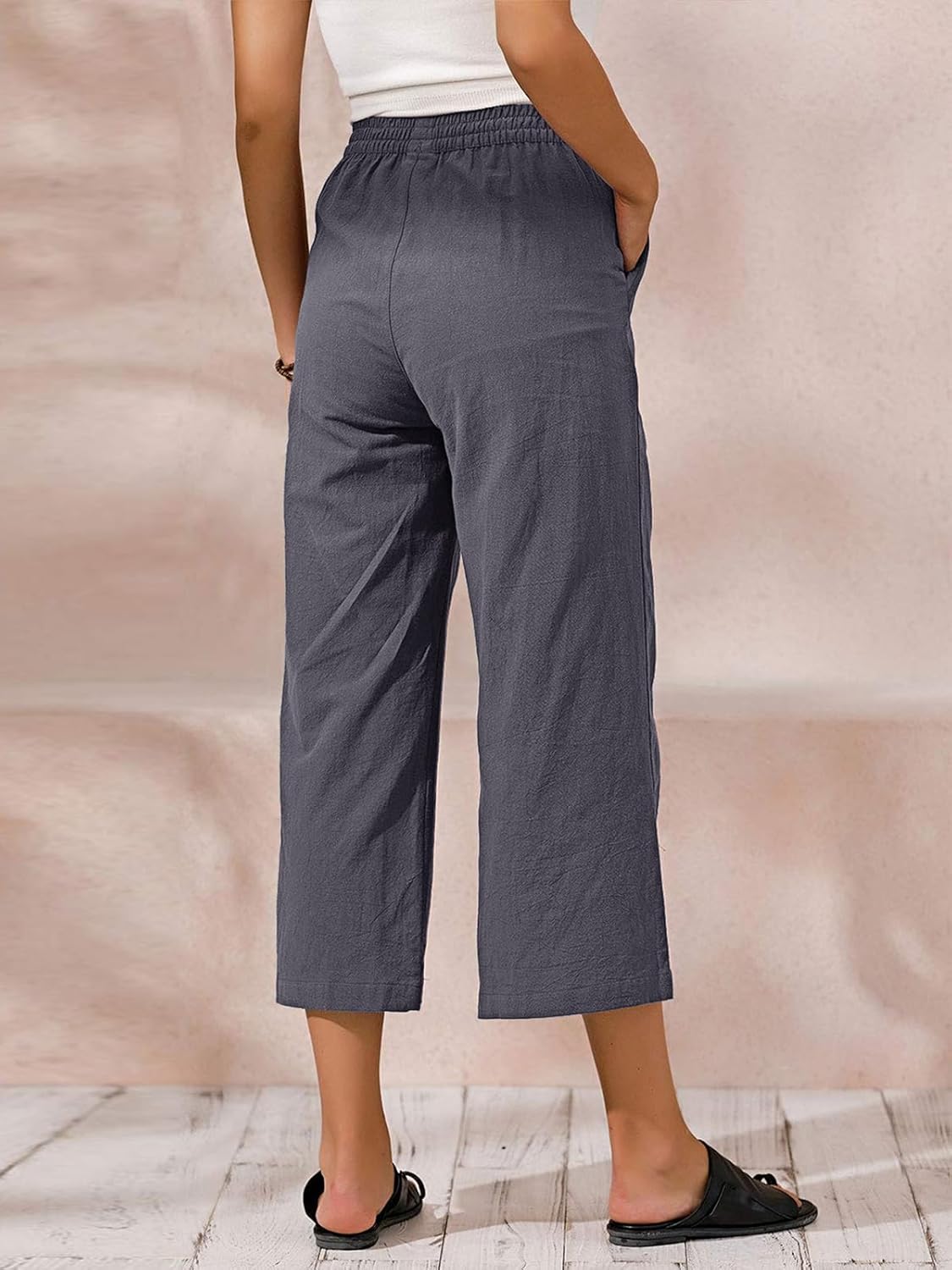 Detalle de Womens Cotton Cropped Pants: Loose Fit Wide Leg Capri