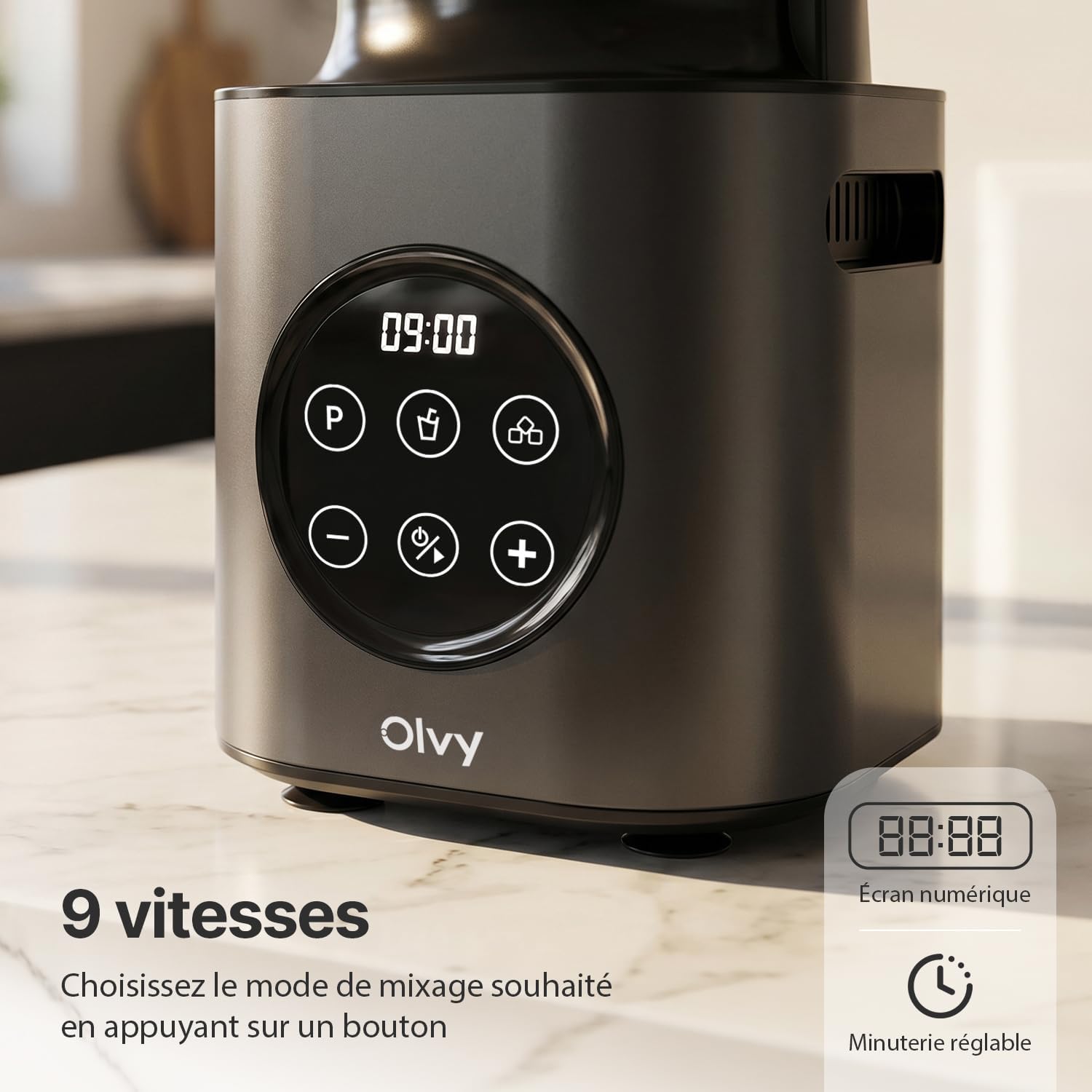 Detalle 2 de Olvy blender met glazen kan van 1,5 liter, 1000 W en 9 snelheden