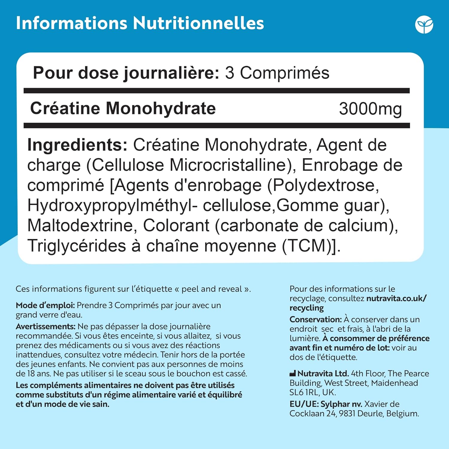 Thumbnail 4 de Nutravita Creatine Monohydrate Gelule 3000 mg – 300 comprimés pour 100 jours