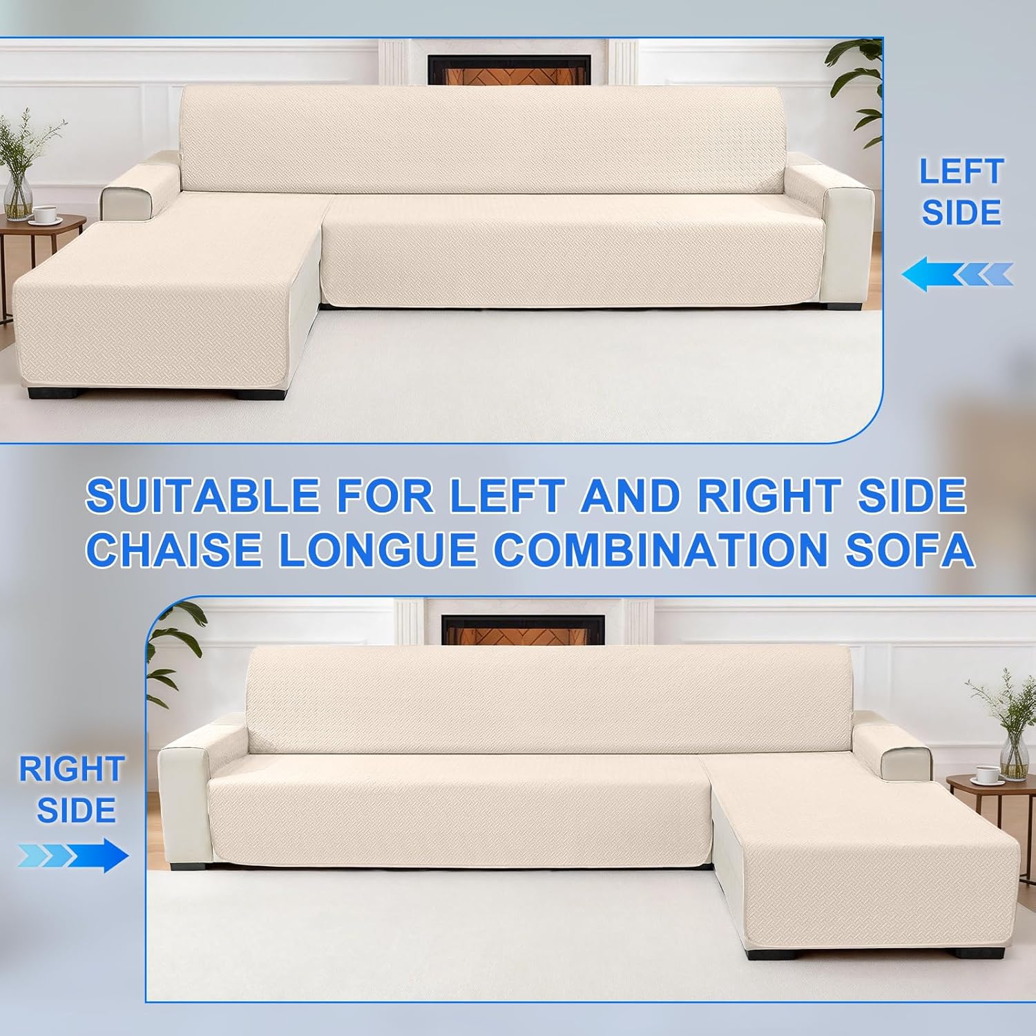 Detalle de CYCMACO Copridivano 2 Posti con Penisola – Copri Divano Chaise Longue Impermeabile Beige