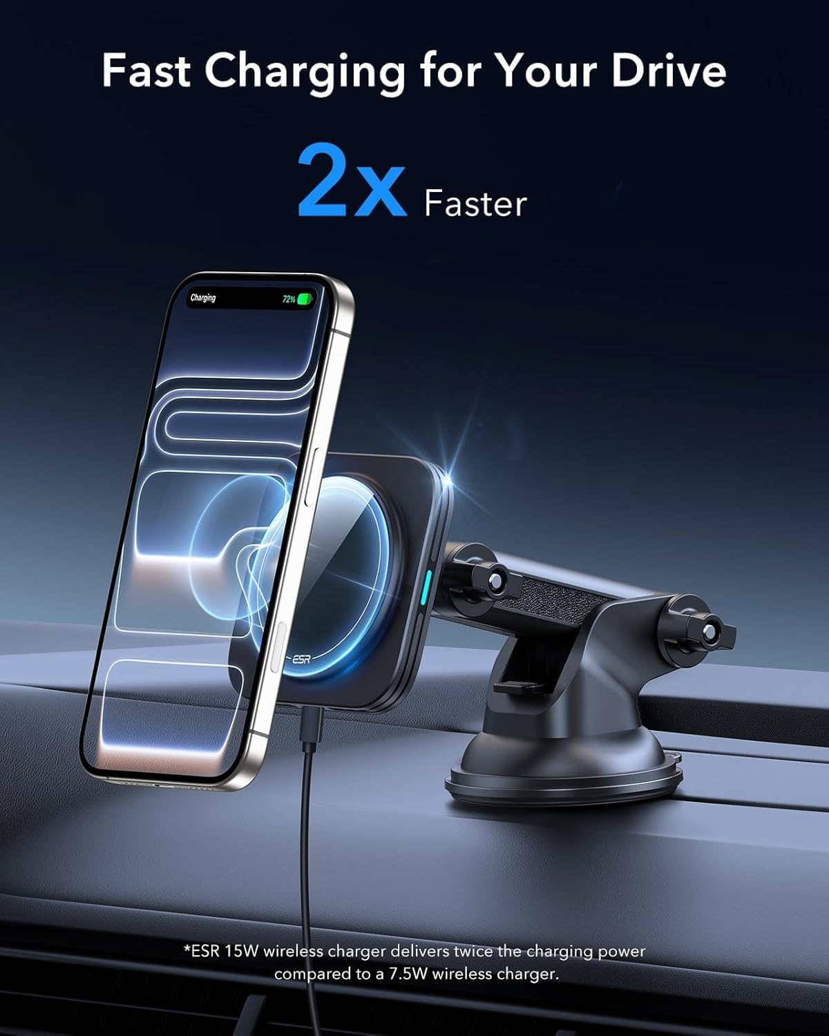 Detalle 2 de ESR 15W MagSafe Car Mount Charger for iPhone