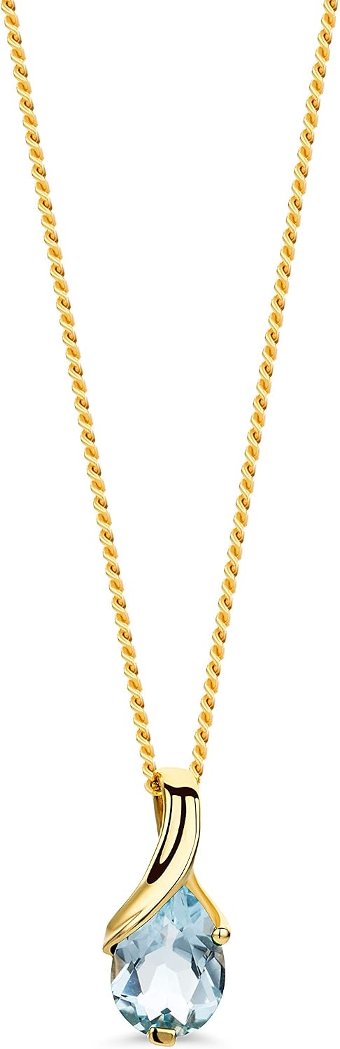 Detalle 2 de Orovi Bijoux Femmes Collier avec Pendentif Poire en Topaze bleue et Or Jaune 9K (375) – 45 cm