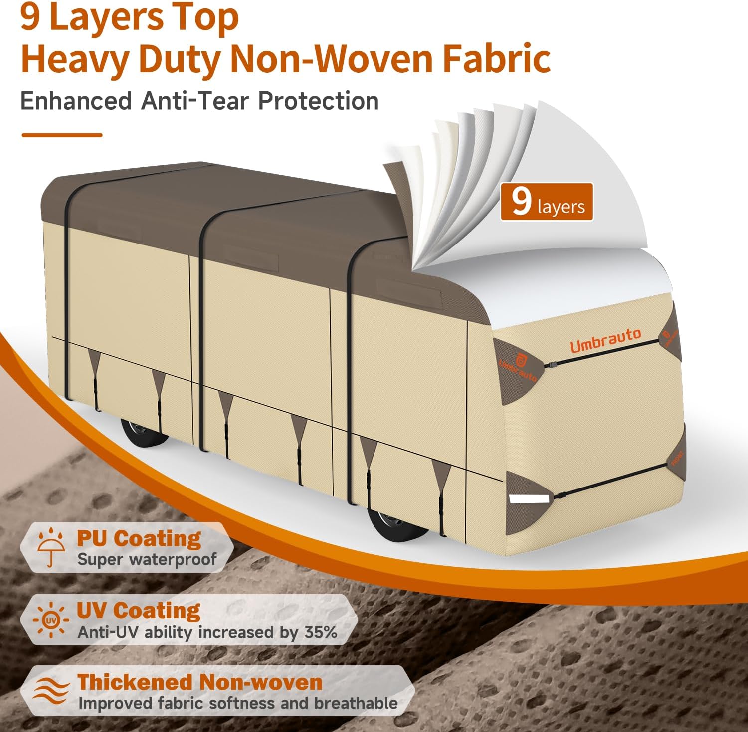 Thumbnail 1 de Umbrauto Class A RV Cover 31'–34' (Upgraded Heavy-Duty 9-Layer Top) with Windproof Design and 6 Vents