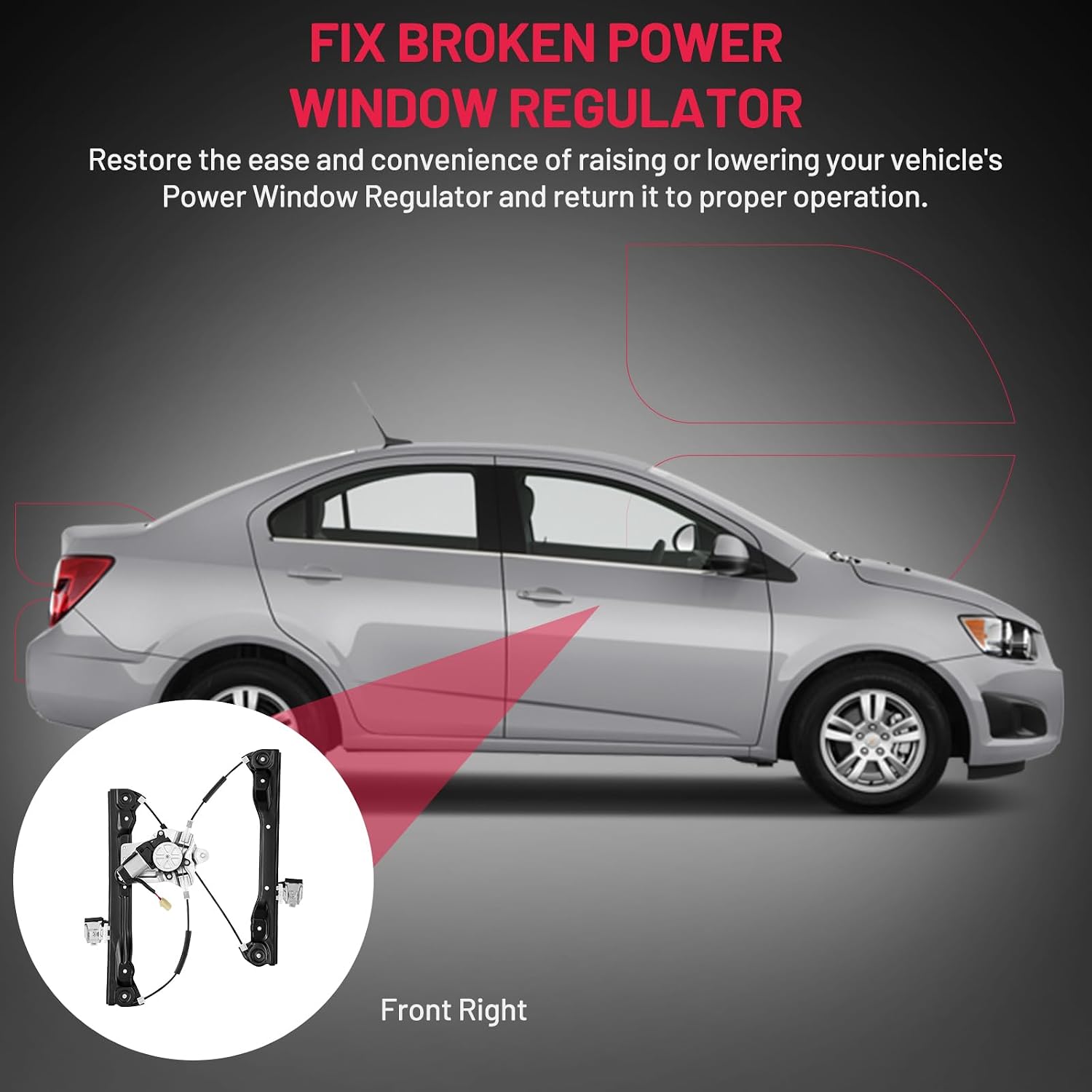 Detalle de BDFHYK 751-740 Power Window Regulator with Motor — Front Right for 2012–2016 Chevy Cruze