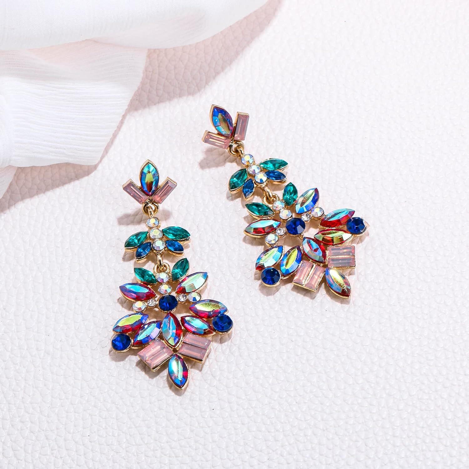 Detalle 2 de Clearine Boucles d'oreilles Statement Marquise Square Crystal Cluster Art Deco pour Femme Multicolor Ton d'or