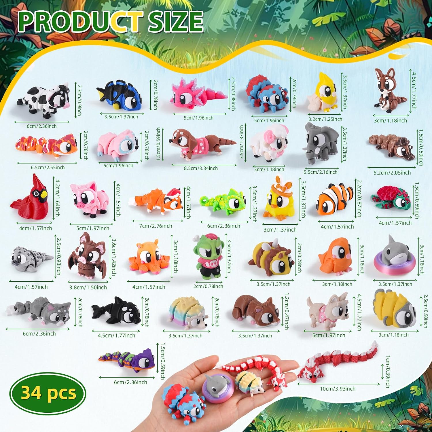 Detalle 2 de 3D-Printed Mini Animal Figurines, Set of 34