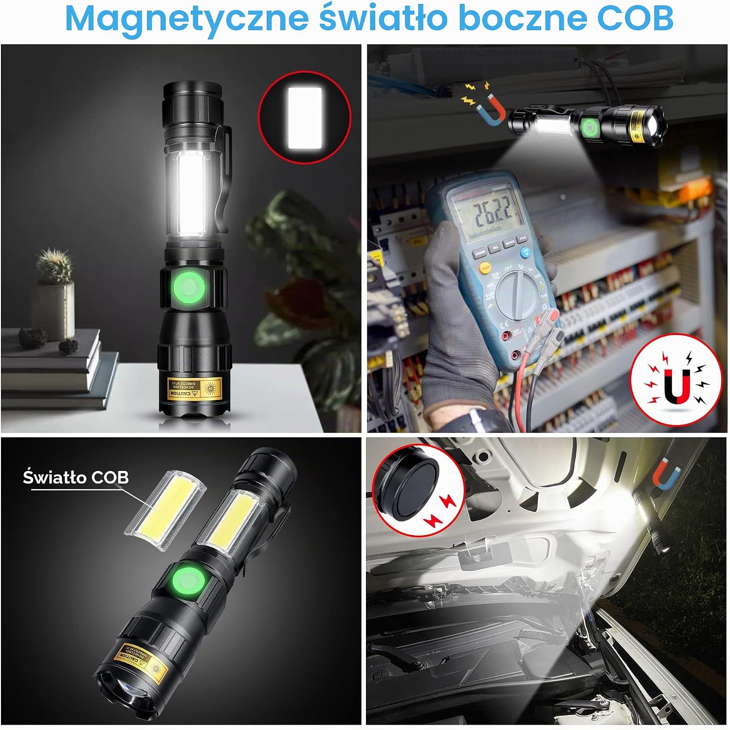 Detalle 1 de DARKBEAM A200 latarka 3 w 1: UV 365 nm, LED i COB, 7 trybów