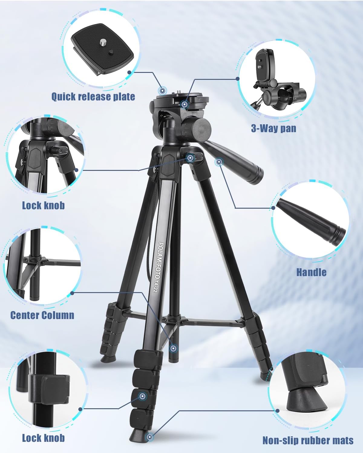 Thumbnail 1 de POLAM-FOTO 68 Inch Camera Tripod: Lightweight Aluminium with Phone Holder