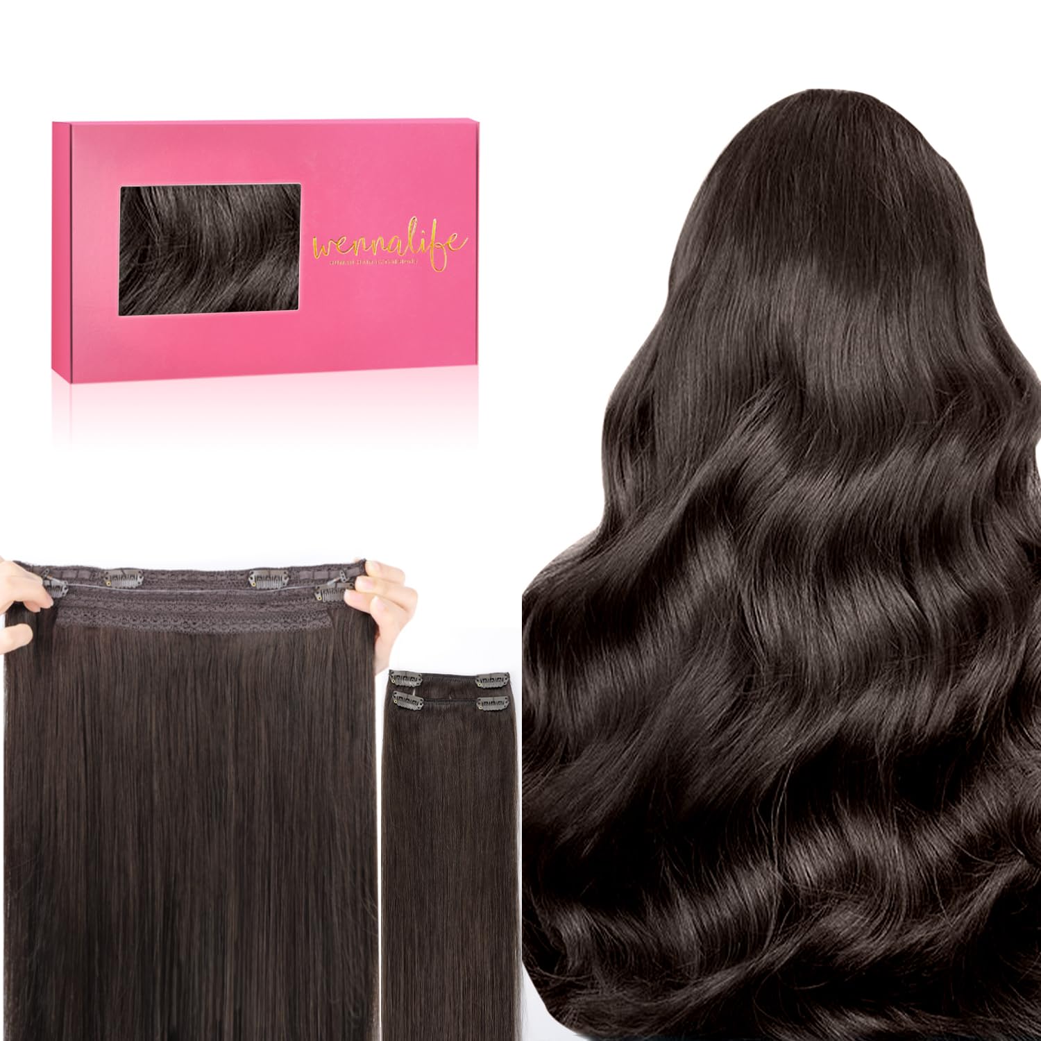 Detalle de WENNALIFE 22-inch Remy Wire Hair Extensions (Light Dark Brown) with Invisible Wire