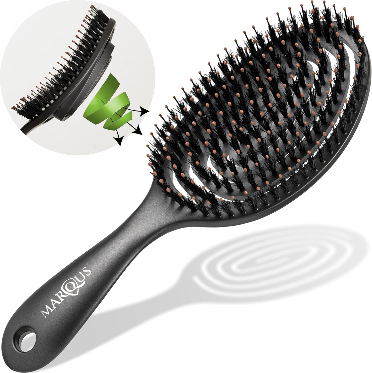 Detalle de Spazzola Setole Cinghiale – Districante professionale con doppia molla a spirale per capelli di ogni tipo