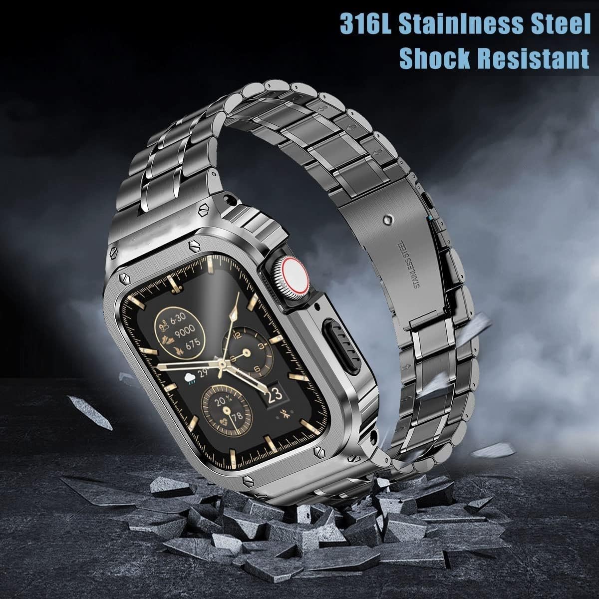 Thumbnail 4 de MioHHR Stainless Steel Watch Band with Case for Apple Watch — Rugged Metal Cover, 38–49mm