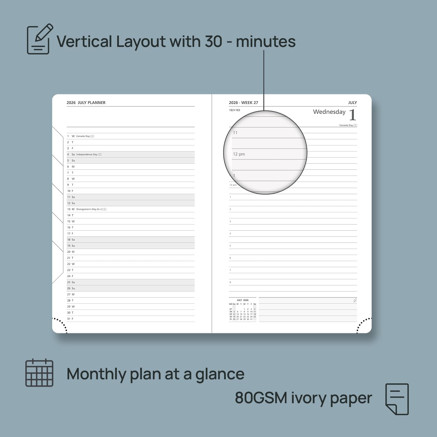 Detalle 2 de POPRUN Diary 2026 A5 Day‑per‑Page Planner 📓