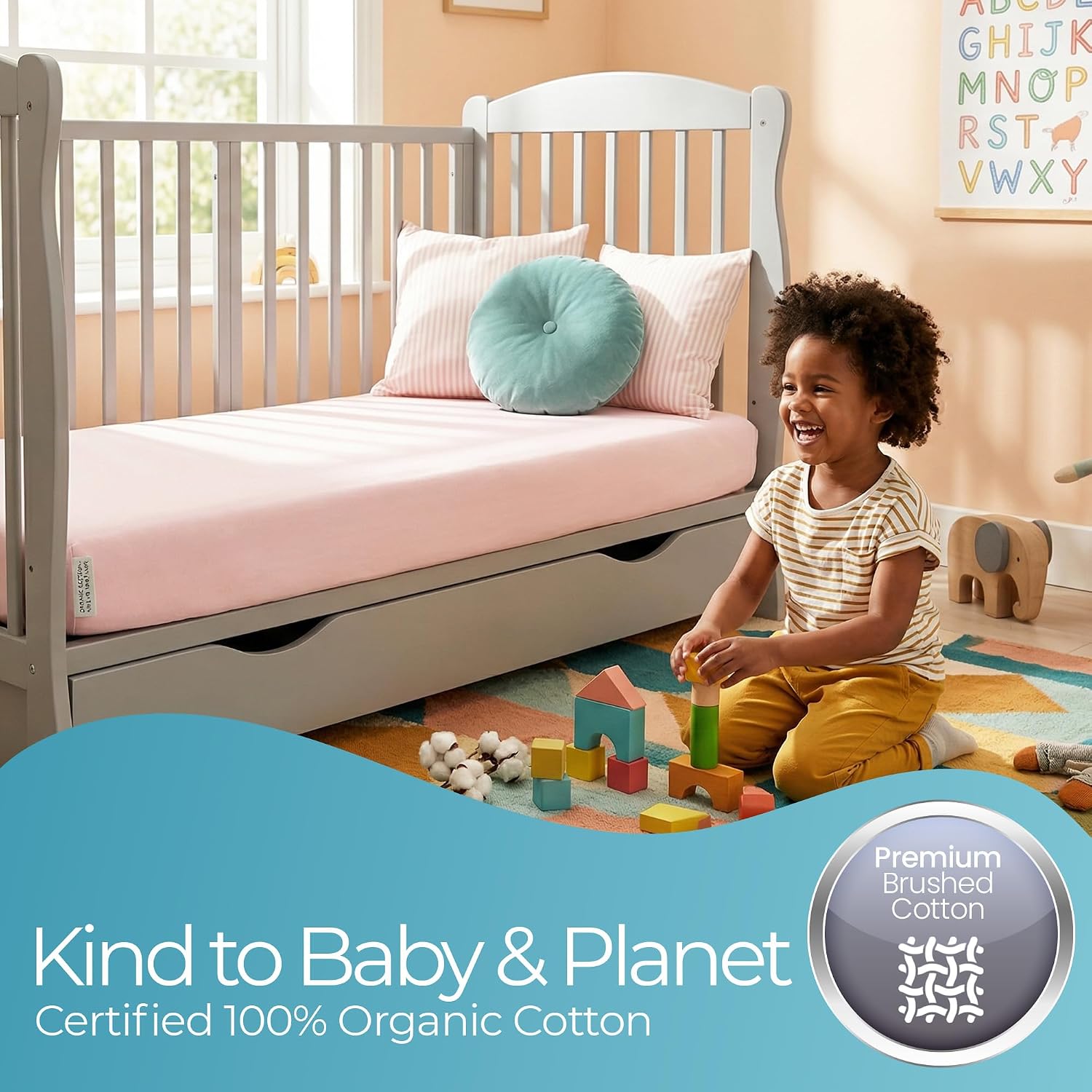 Detalle de Pink Cot Sheets 140 x 70 Fitted – Organic Cotton Cot Bed Sheets (2 Pack)