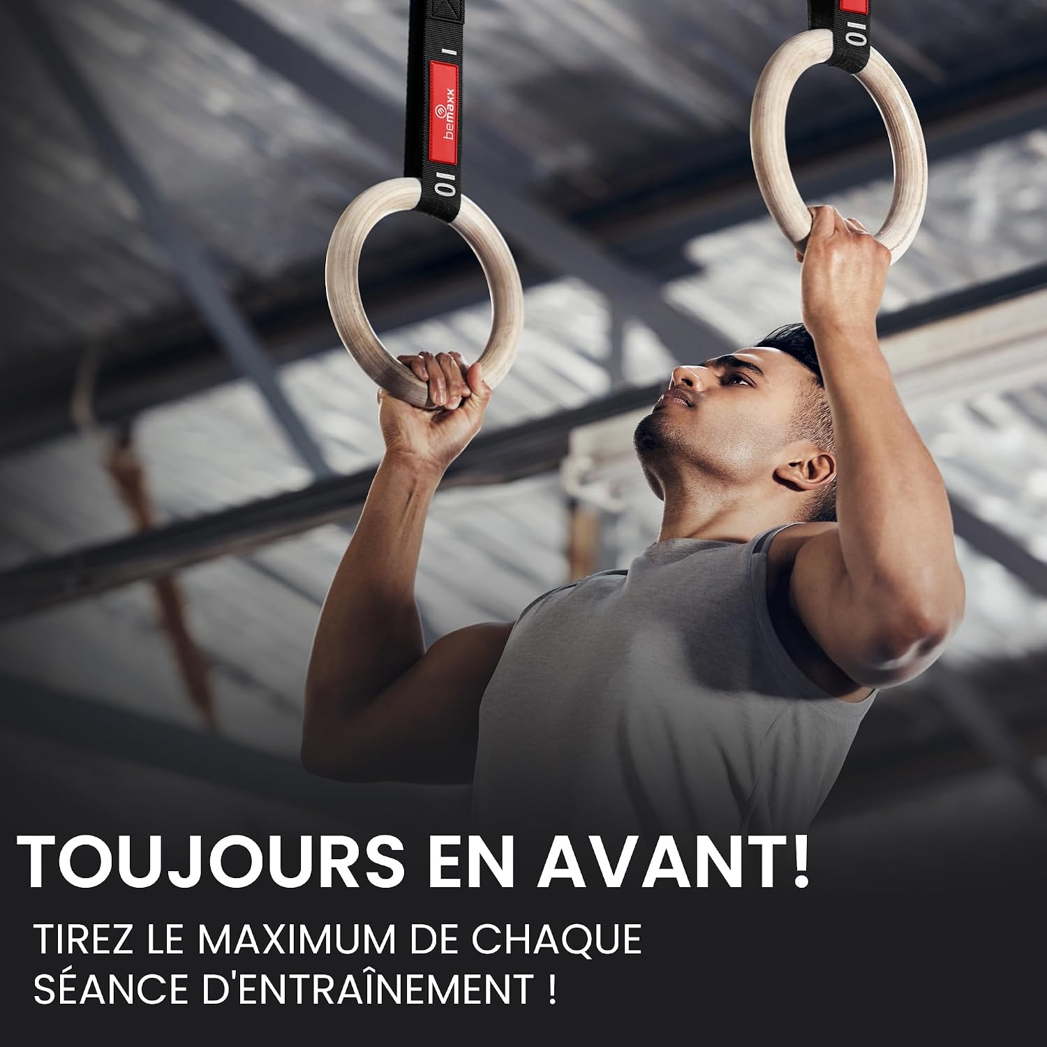 Thumbnail 6 de BeMaxx Anneaux de Gymnastique en Bois + Support Porte & Livre d’Exercices – Set Gymnaste et Sangle de Sécurité Graduées