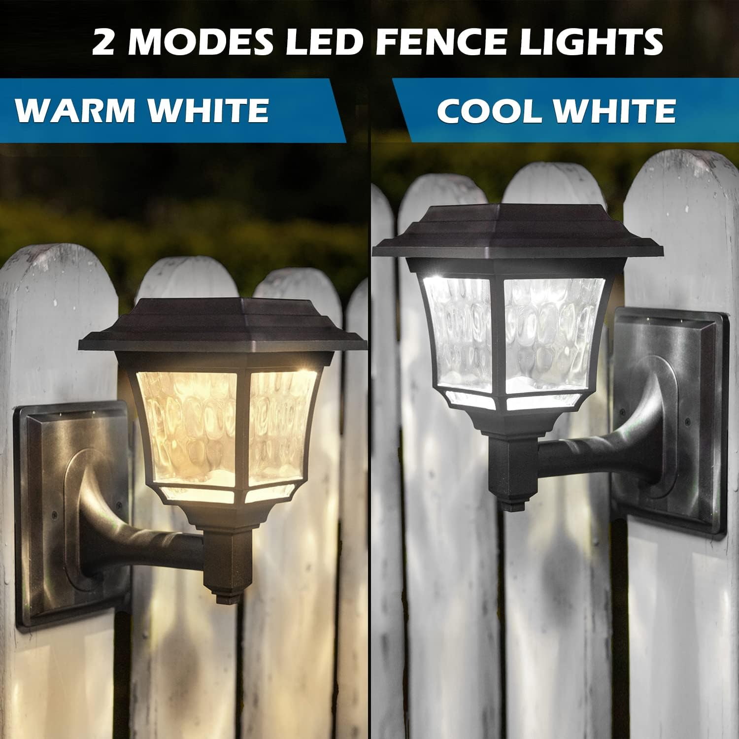Detalle de LeiDrail Solar Fence Lights (2 Pack) with 2 Colour Modes – Waterproof IP55 Outdoor Wall Lights