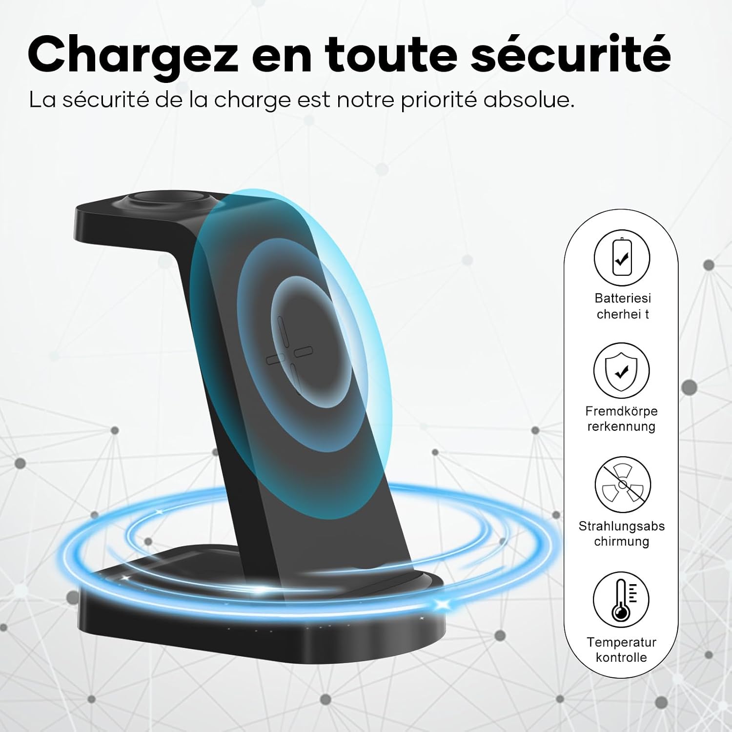 Thumbnail 4 de Station de charge 3-en-1 sans fil 18W pour iPhone, Apple Watch, AirPods
