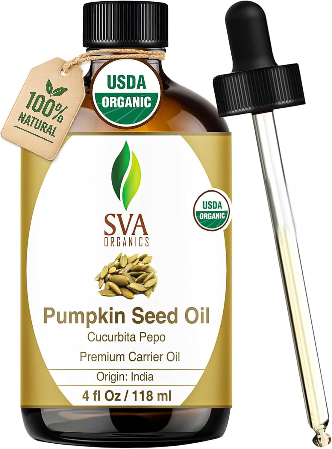 Detalle de SVA Organic Pumpkin Seed Oil (4 Fl Oz) – 100% Natural Cold-Pressed Carrier Oil