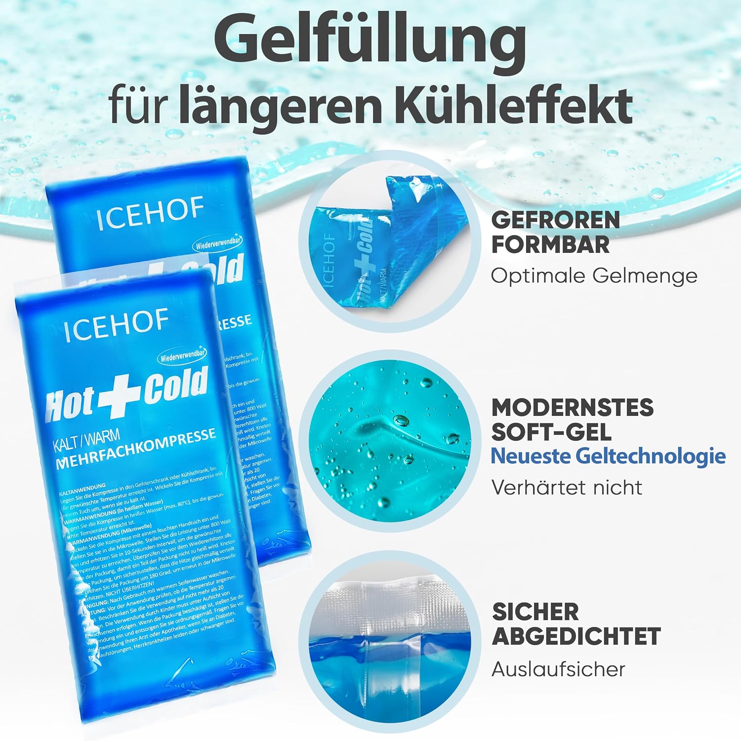 Detalle de ICEHOF Kühlpads (2x groß) – Modernstes Soft-Gel, lange Kühl- und Wärmedauer