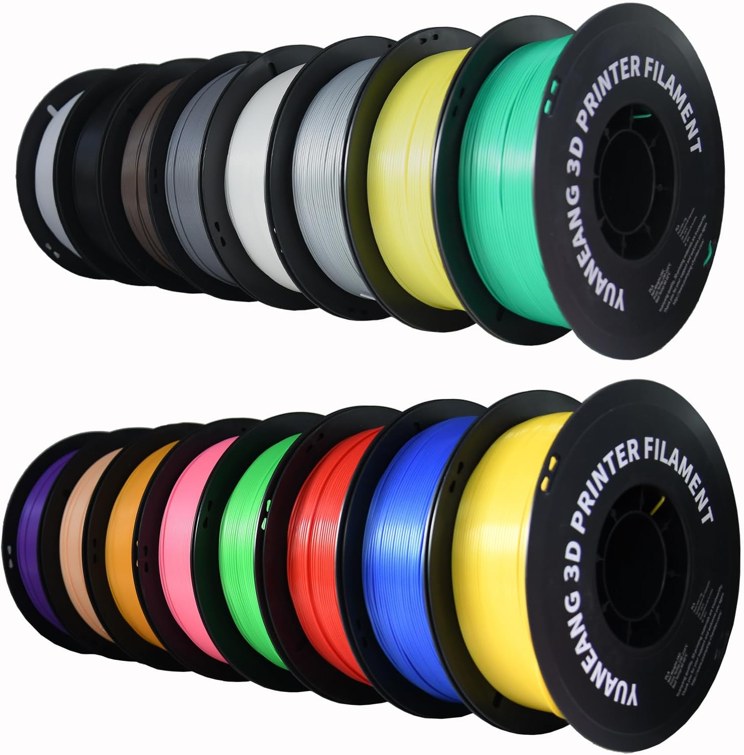 YUANEANG PLA 3D Printer Filament Bundle – 16 Spools of 1.75mm Monochrome PLA (16 kg total)
