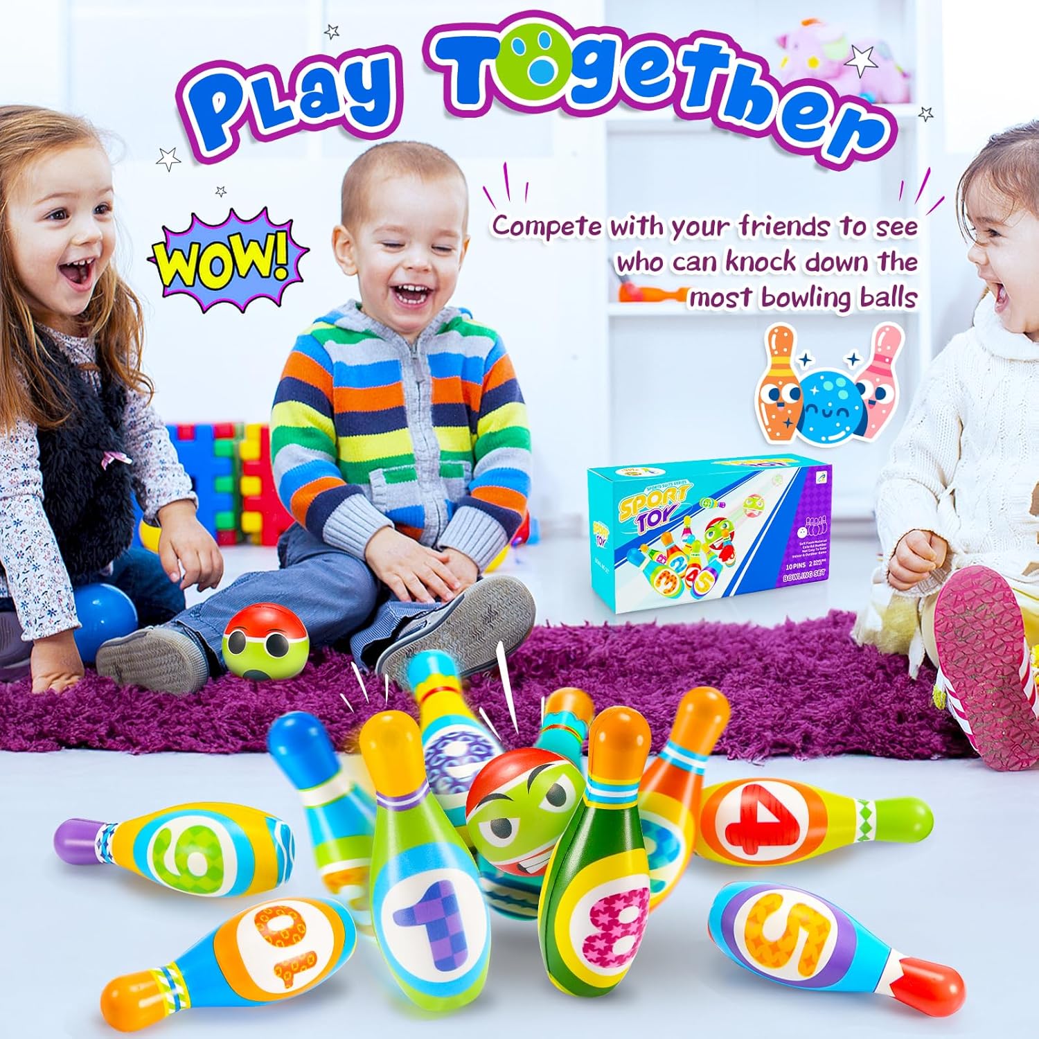 Detalle de Qukir Bowling Set Kids 10-pin foam set