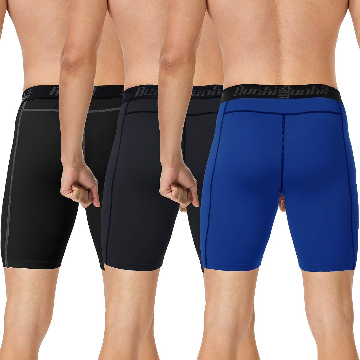 Detalle 2 de Runhit 3er Pack Herren-Kompressionsshorts – Base Layer für Sport, Lauf, Rad & Training