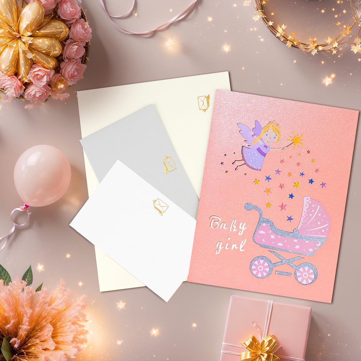 Thumbnail 3 de CNLITIHEKA New Baby Pop Up Card for Girls – Welcome New Baby greeting card with laser-cut 3D scene