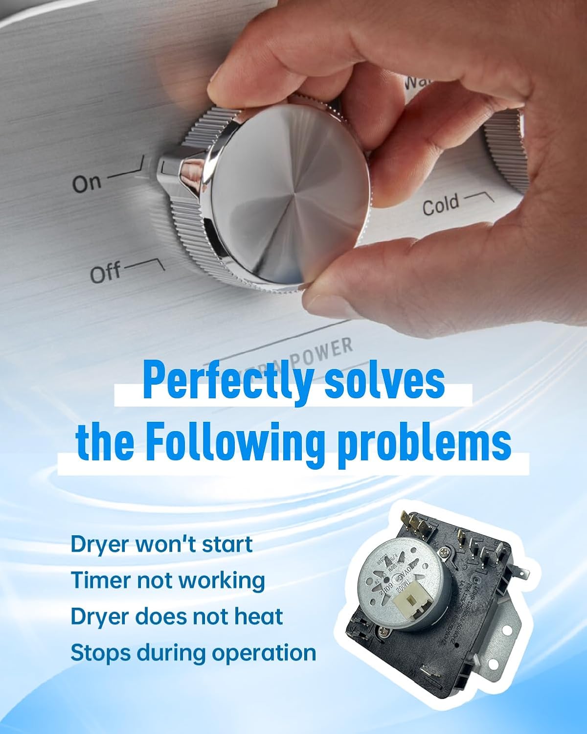 Detalle 1 de eosorssa W11685947 Dryer Timer and Knob Kit, 220 VAC, 60 Hz