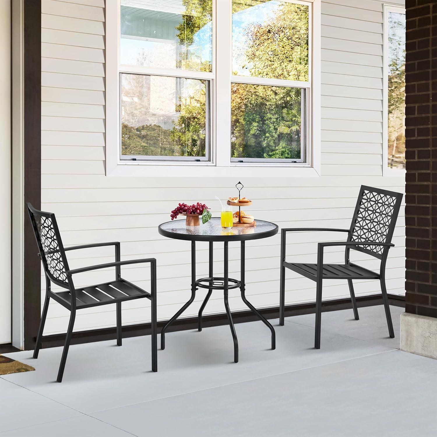 Thumbnail 1 de Yaheetech set di 2 sedie da pranzo da giardino impilabili in metallo con braccioli e schienale moderno (nero)