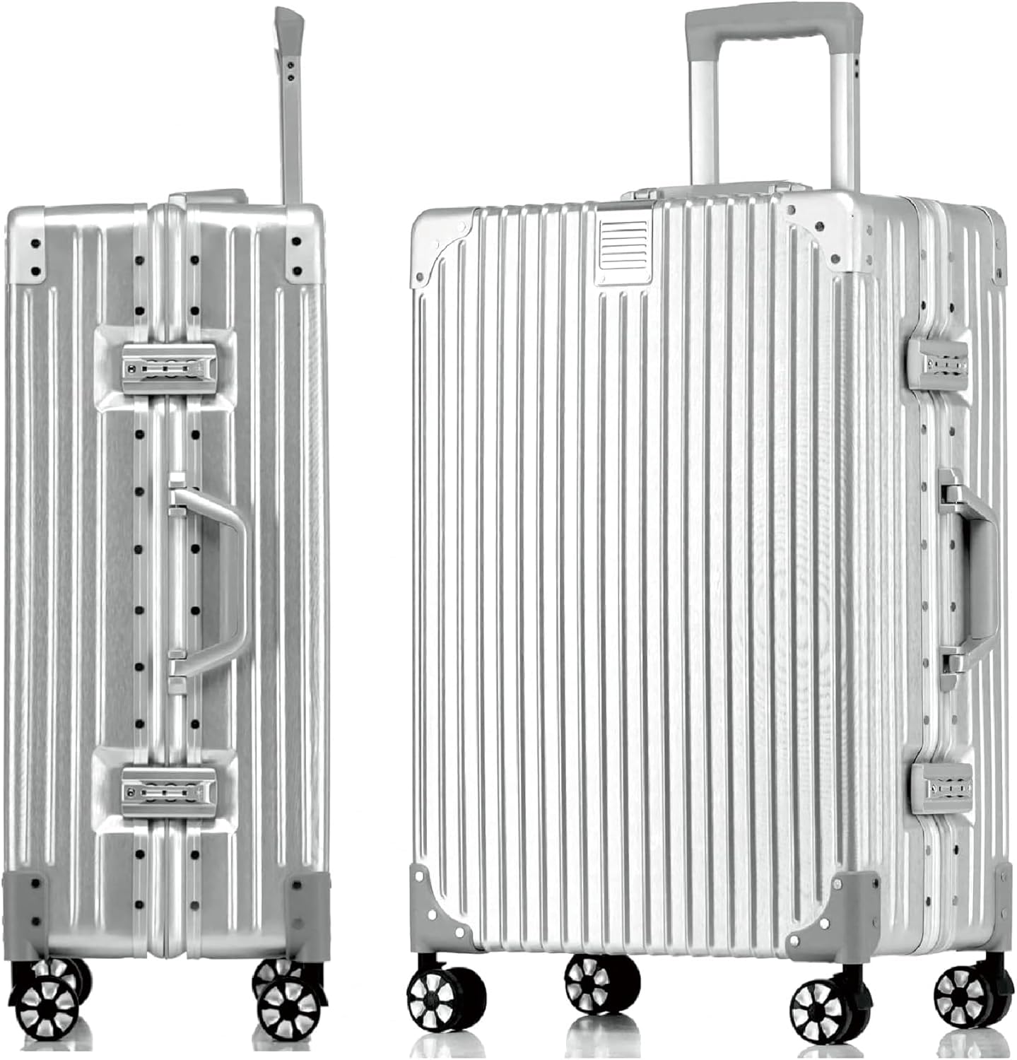 Detalle de Aoliwei Aluminiumrahmen Koffer M (57 cm) Handgepäck – 42 l Hartschalen-Trolley mit TSA & 360° Rollen, silber