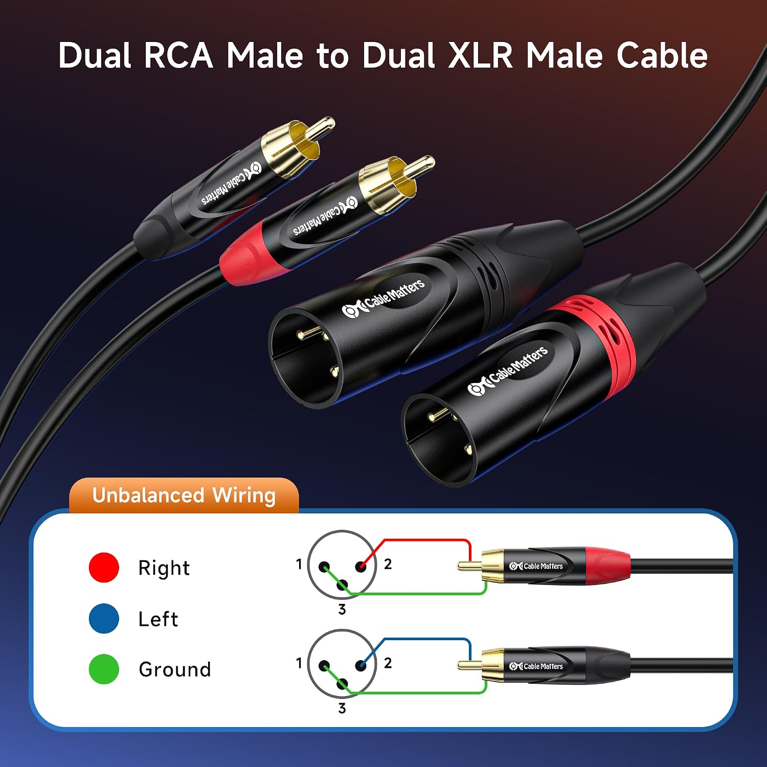 Detalle 2 de Cable Matters asymmetrisches Cinch-auf-XLR-Kabel (2×RCA auf XLR) – 1,8 m